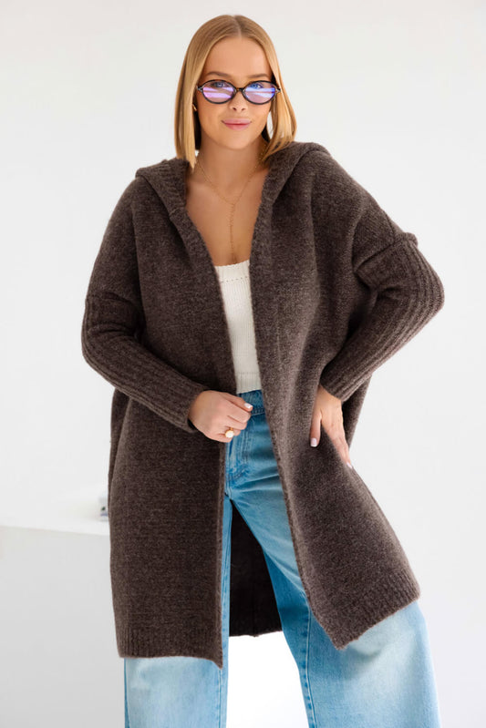 Oversize Strickmantel mit Kapuze in Schokolade Braun