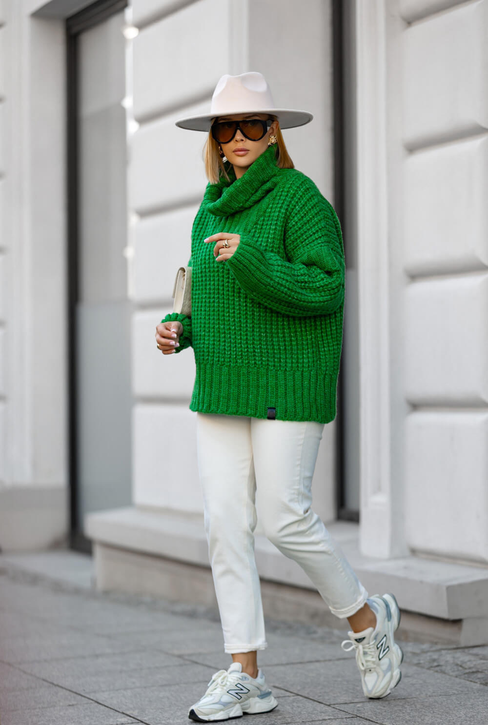 Oversize Strickpullover Dunkelgrün mit Rollkragen | Langarm Woll Pullover S-XL