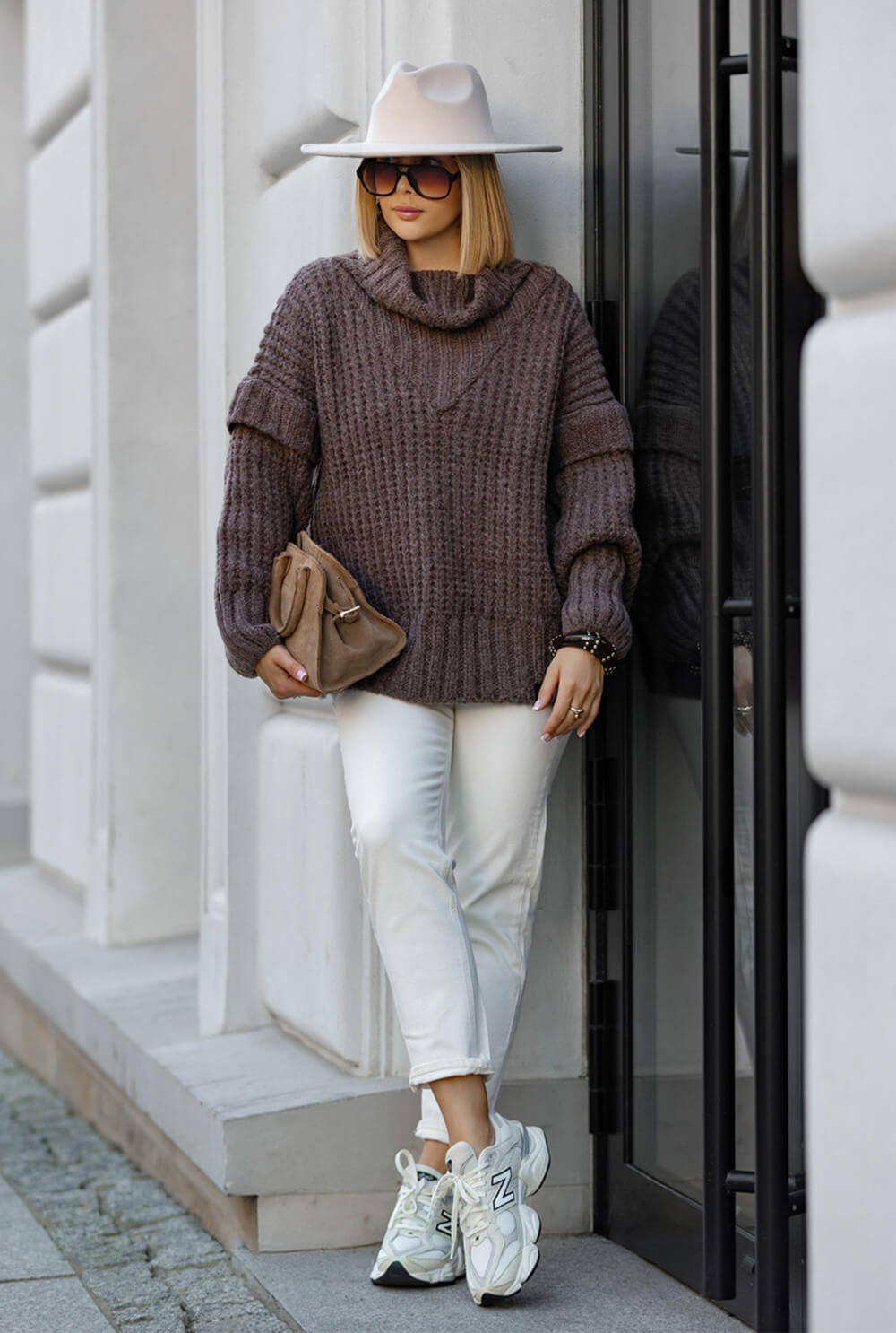 Oversize Strickpullover Schokobraun mit Rollkragen | Langarm Woll Pullover S-XL