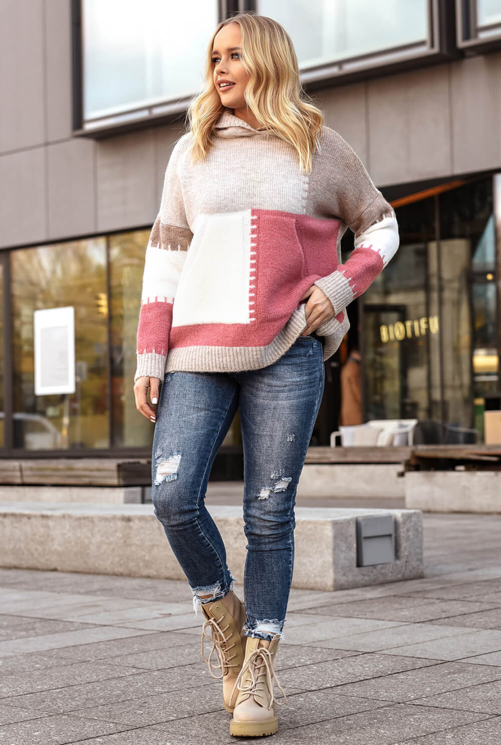 Oversize Kapuzen Strickpullover  | Langarm Woll Pullover S-XL