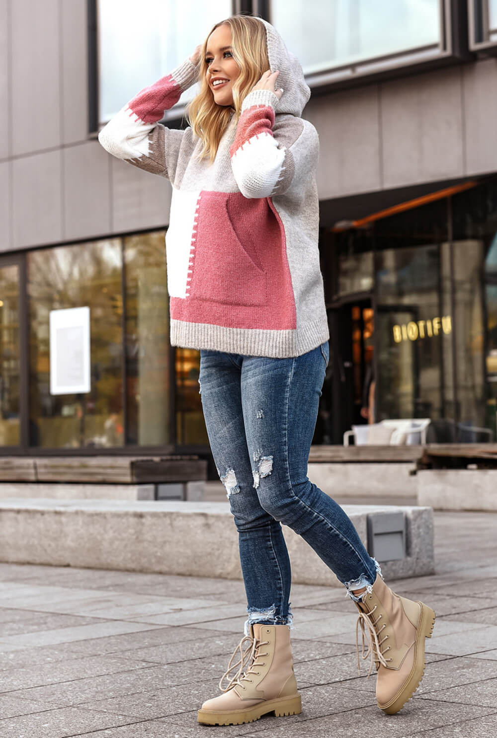 Oversize Kapuzen Strickpullover  | Langarm Woll Pullover S-XL