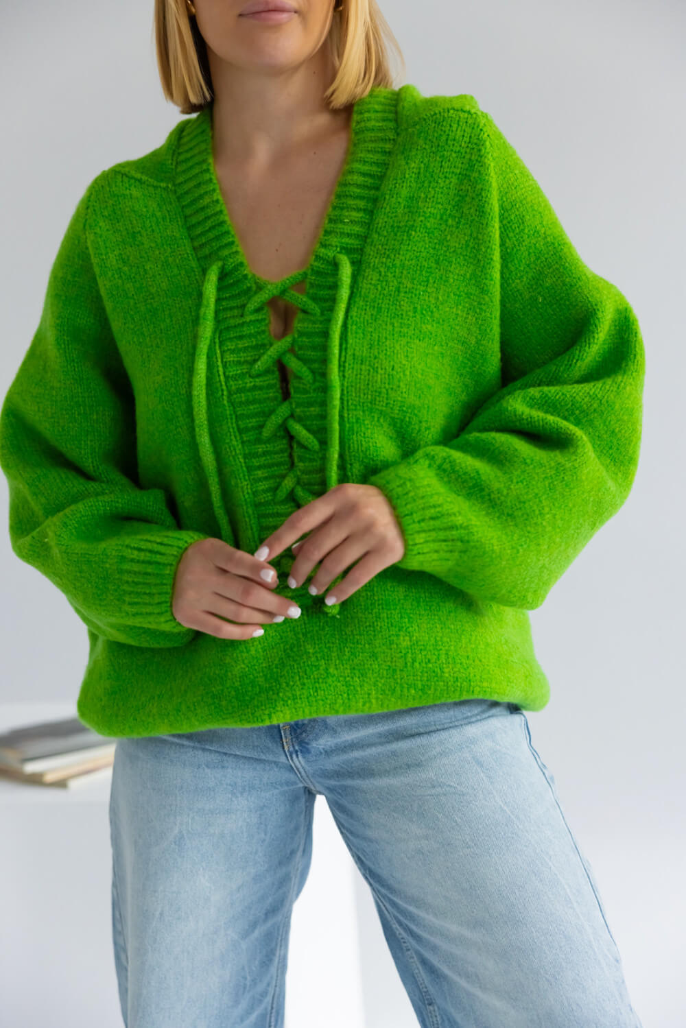 Oversize Strickpullover mit Kapuze Puder  | Langarm Woll Pullover S-XL