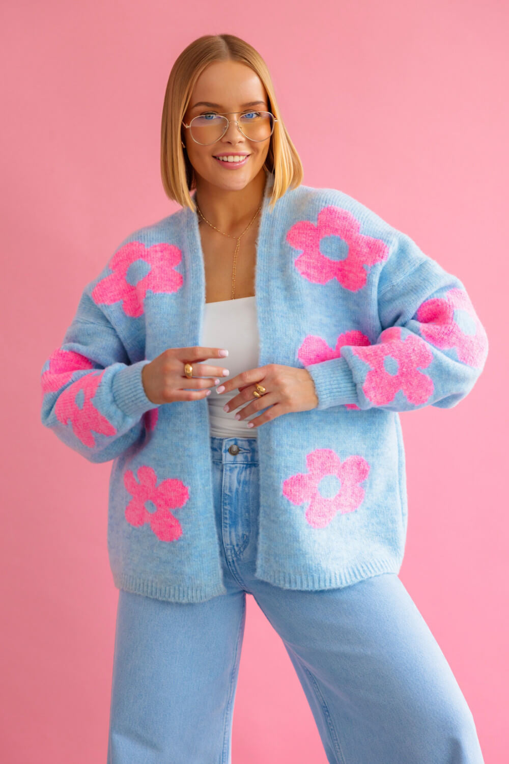 Damen Cardigan mit Blumenprint im lässigen Oversize Fit