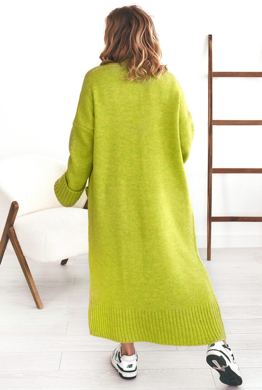 Oversized Strickmantel Limette Rückenansicht – lässiger Oversized-Look – Stylelista