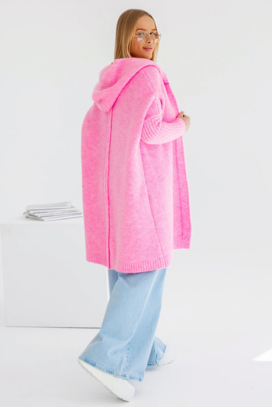 Pinkfarbener Oversize Strickmantel mit eleganter Rückennaht