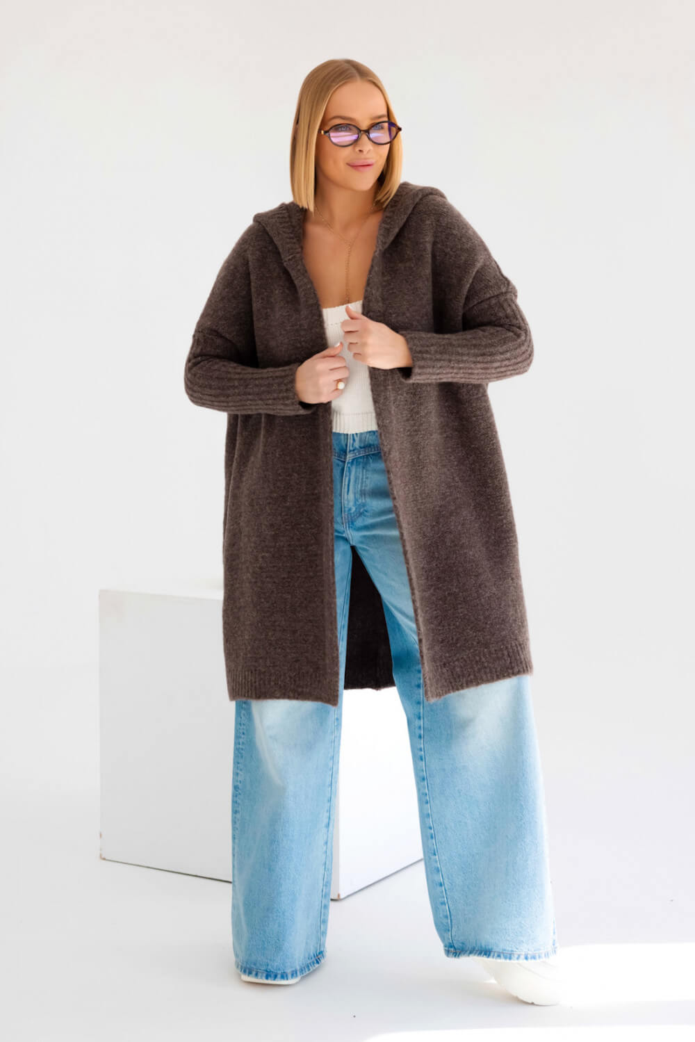 Moderner Oversize Strickmantel mit Kapuze für Damen