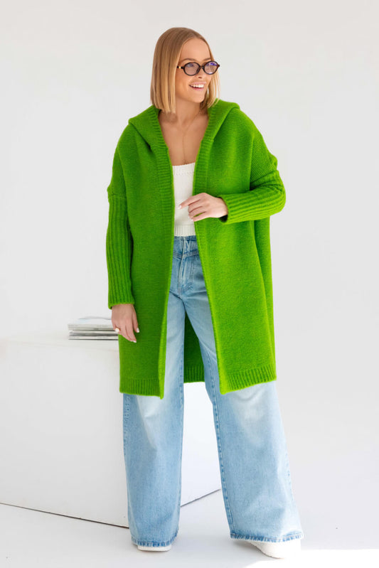 Oversize Strickmantel mit Kapuze in Gras Grün
