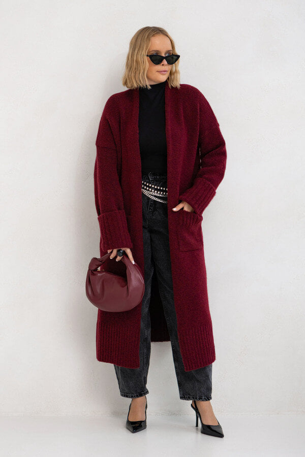 Bordeauxroter Oversized Strickmantel