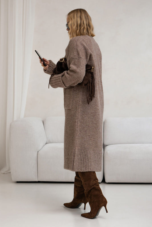 Langer oversized Strickmantel - Damen Cardigan m. Taschen S-XL