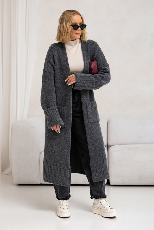Langer oversized Strickmantel / Strickweste - Damen Cardigan langarm S-XL