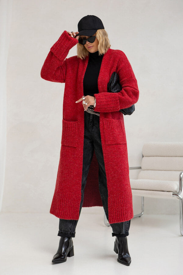 Roter Oversized Strickmantel