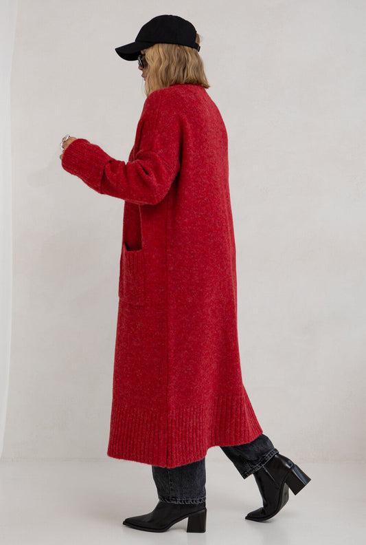 Langer oversized Strickmantel Rot - Damen Cardigan / Strickweste S-XL