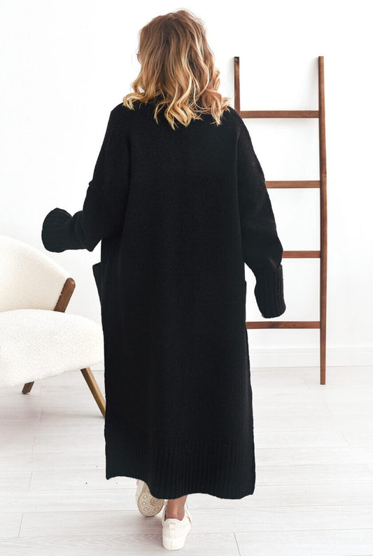 Langer oversized Strickmantel - Cardigan / Strickweste schwarz S-XL
