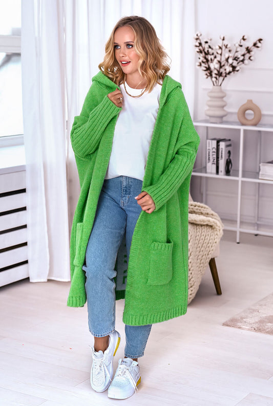 Langer Cozy Cardigan in Grün mit Taschen und lockerer Passform