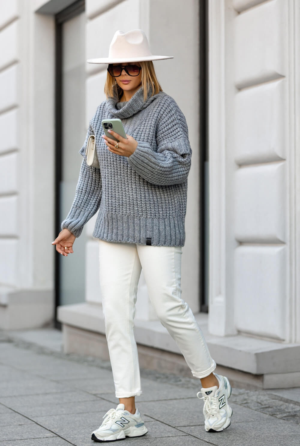 Oversize Strickpullover Hellgrau mit Rollkragen | Langarm Woll Pullover S-XL