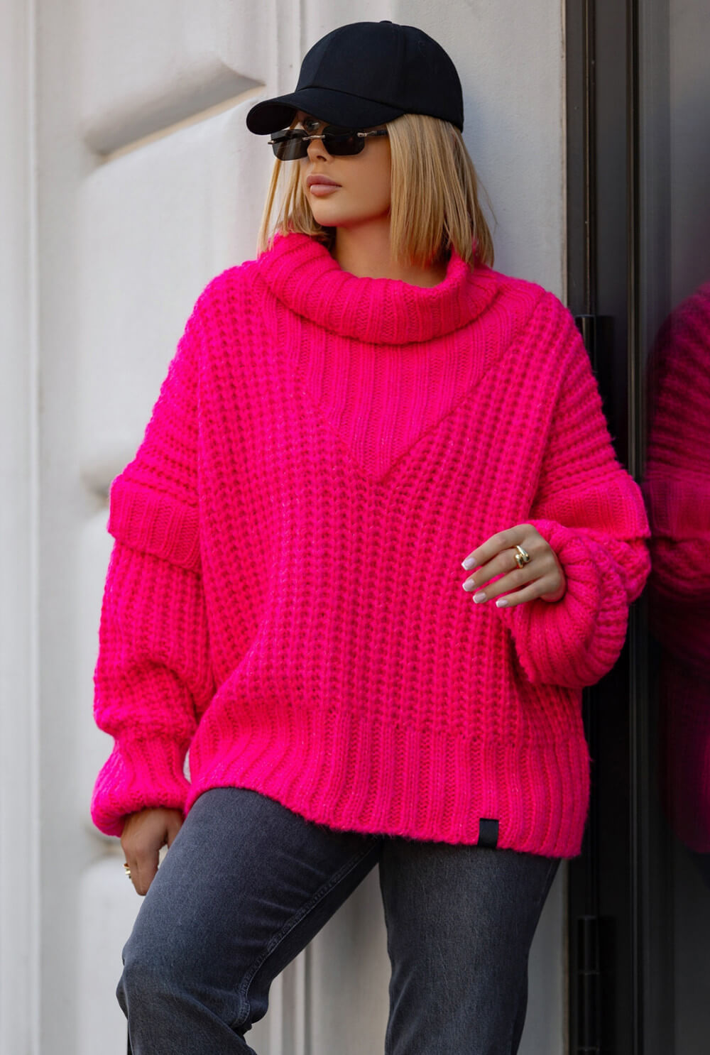 Oversize Strickpullover Pink mit Rollkragen | Langarm Woll Pullover S-XL