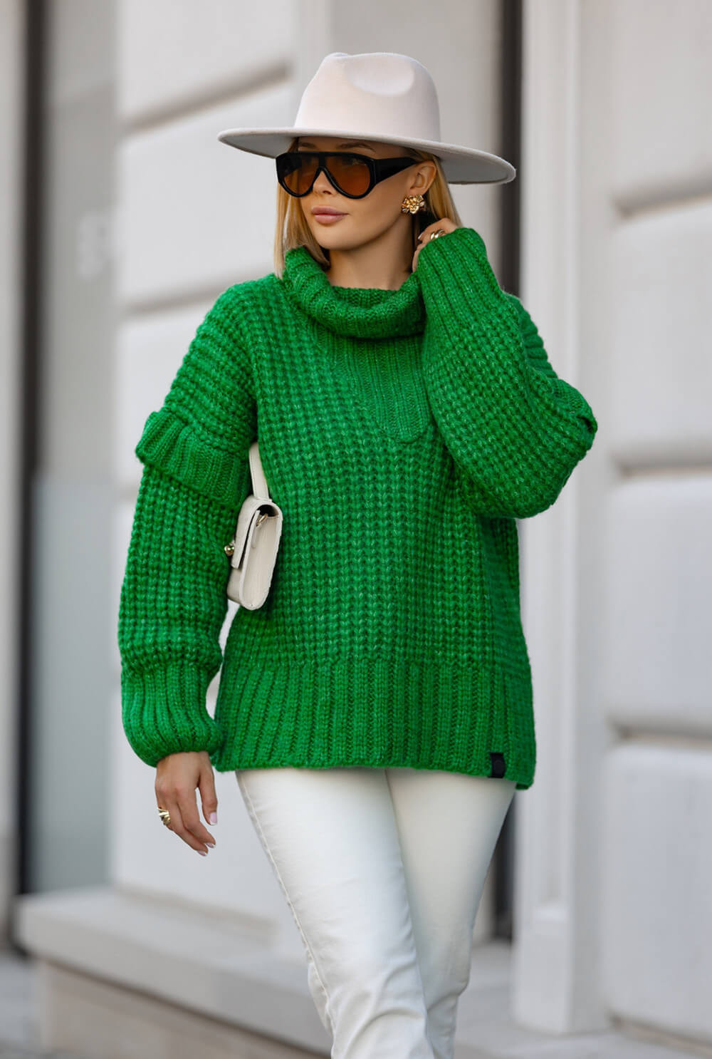 Oversize Strickpullover Dunkelgrün mit Rollkragen | Langarm Woll Pullover S-XL