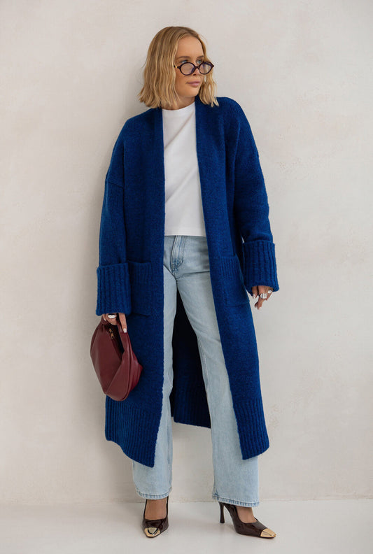 Langer oversized Strickmantel Blau - Damen Cardigan Cardigan langarm S-XL