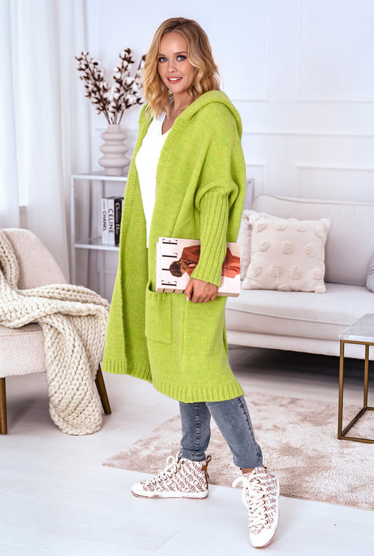 Limettengrüner oversize Strickmantel Simply live - Kapuzen Cardigan M-3XL