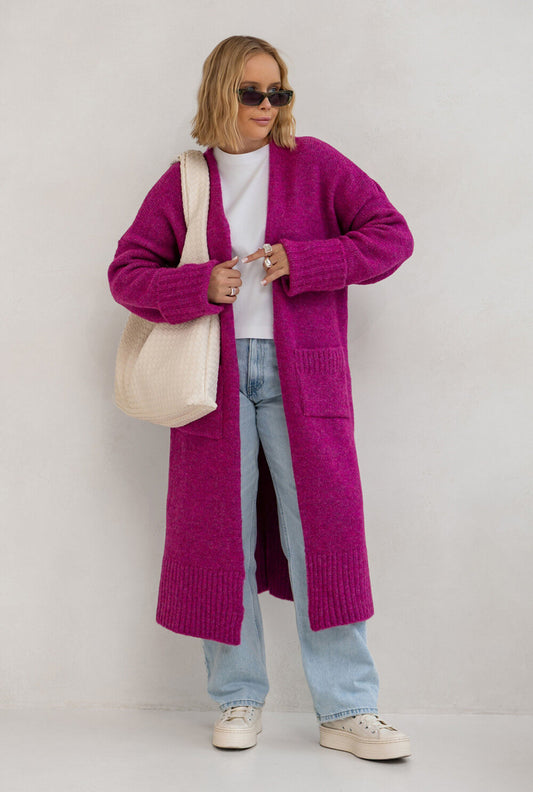 Langer oversized Strickmantel - Langarm Cardigan m.Taschen S-XL